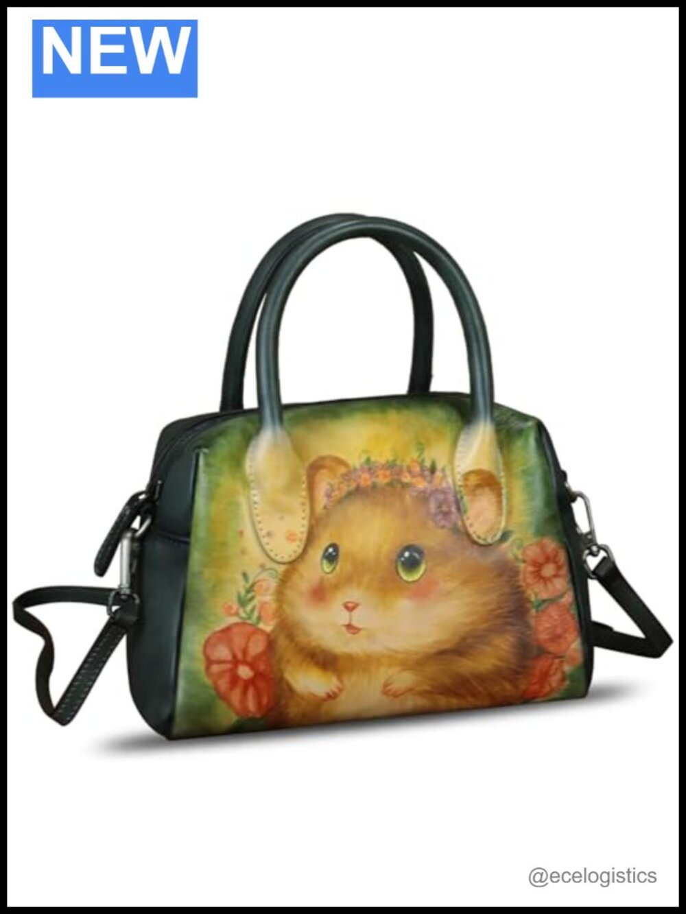 Genuine Leather Hand Painted Top Handle Satchel Crossbody Hobo Bag